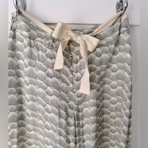 Anthropologie Elevenses Herringbone Wide Leg Pants Blue Ivory Belt Size 4